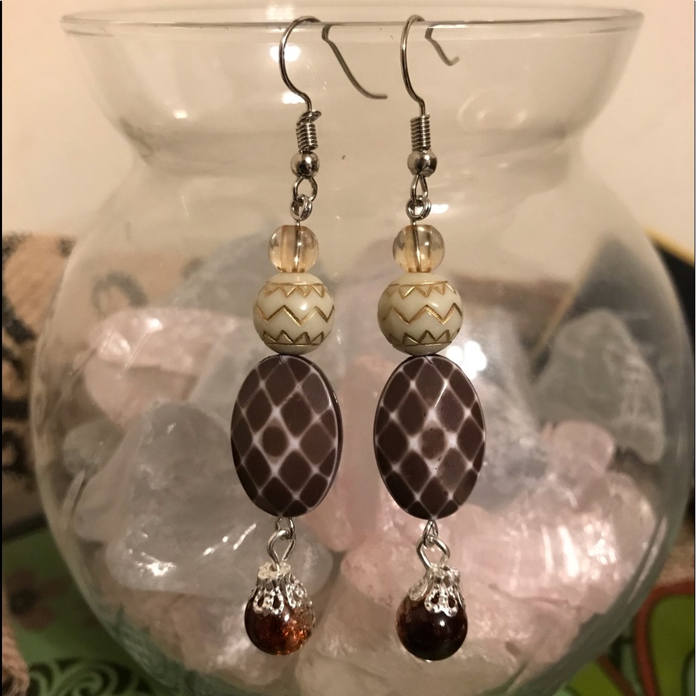 Brown beaded dangle earrings